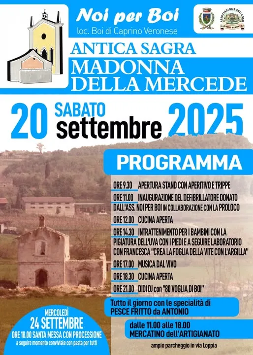 Antica Sagra Madonna della Mercede Settembre 2025 a Boi di Caprino Veronese Antica Sagra Madonna della Mercede Settembre 2025 a Boi di Caprino Veronese