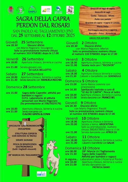 Sagra della Capra – Perdon dal Rosari Settembre-Ottobre 2025 a San Paolo al Tagliamento Sagra della Capra – Perdon dal Rosari Settembre-Ottobre 2025 a San Paolo al Tagliamento