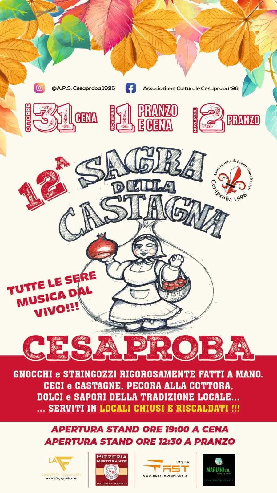 Sagra della Castagna Ottobre-Novembre 2025 a Cesaproba Sagra della Castagna Ottobre-Novembre 2025 a Cesaproba