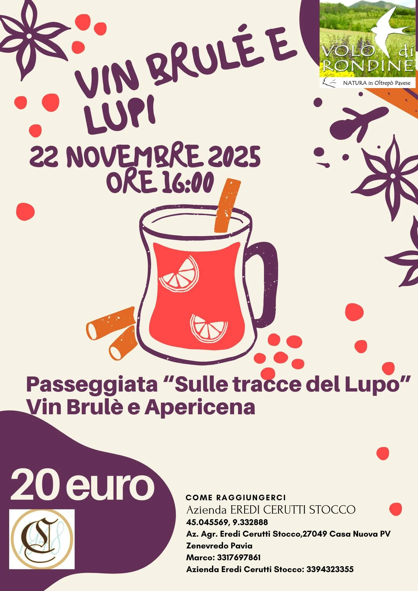 Vin Brulè e Lupi – Passeggiata e Apericena Novembre 2025 a Zenevredo Vin Brulè e Lupi – Passeggiata e Apericena Novembre 2025 a Zenevredo