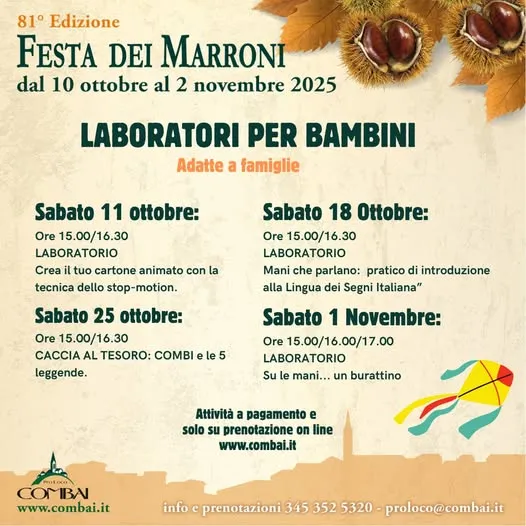 Festa dei Marroni di Combai – Laboratori per Bambini Ottobre-Novembre 2025 Festa dei Marroni di Combai – Laboratori per Bambini Ottobre-Novembre 2025