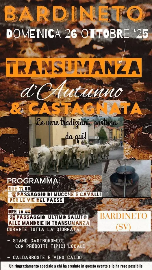 Transumanza d’Autunno e Castagnata Ottobre 2025 a Bardineto Transumanza d’Autunno e Castagnata Ottobre 2025 a Bardineto