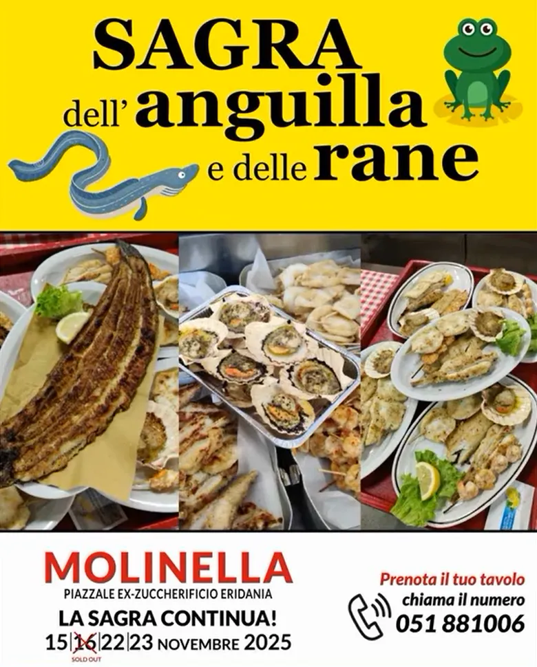 Sagra dell’Anguilla e delle Rane Novembre 2025 a Molinella Sagra dell’Anguilla e delle Rane Novembre 2025 a Molinella