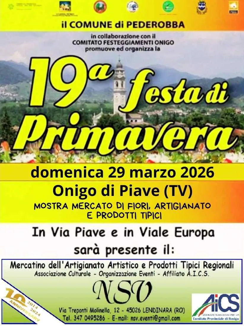 19ª Festa di Primavera a Onigo di Piave: appuntamento il 29 marzo 2026 19ª Festa di Primavera a Onigo di Piave: appuntamento il 29 marzo 2026