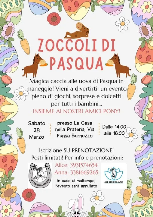 Zoccoli di Pasqua a Bernezzo: caccia alle uova nel maneggio La Casa nella Prateria Zoccoli di Pasqua a Bernezzo: caccia alle uova nel maneggio La Casa nella Prateria