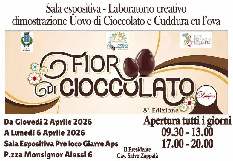 Fior di Cioccolato 2026: l'ottava edizione dell'evento pasquale a Giarre Fior di Cioccolato 2026: l'ottava edizione dell'evento pasquale a Giarre