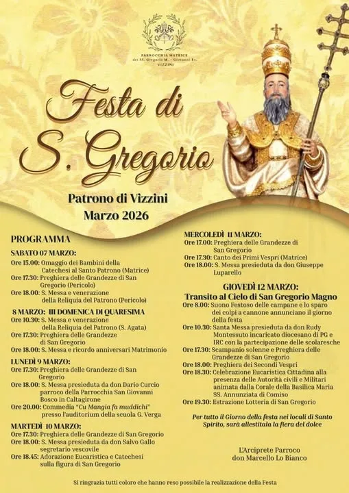 Festa di San Gregorio Magno 2026: celebrazioni religiose e tradizioni a Vizzini Festa di San Gregorio Magno 2026: celebrazioni religiose e tradizioni a Vizzini